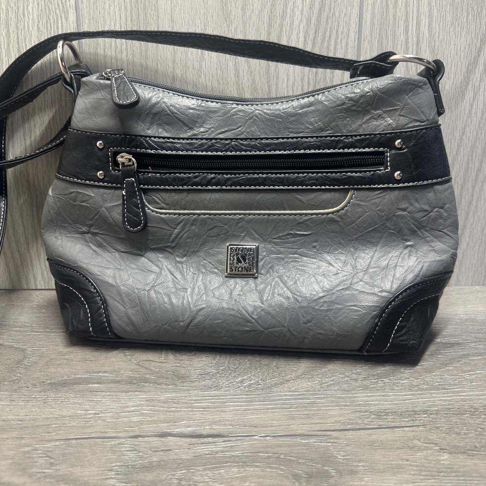 Stone Mountain Crossbody Bag Womens Medium Grey Black Good Multi Pocket Purse